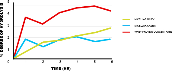 Degree of Hydrolysis vs. Time in Different Protein Types