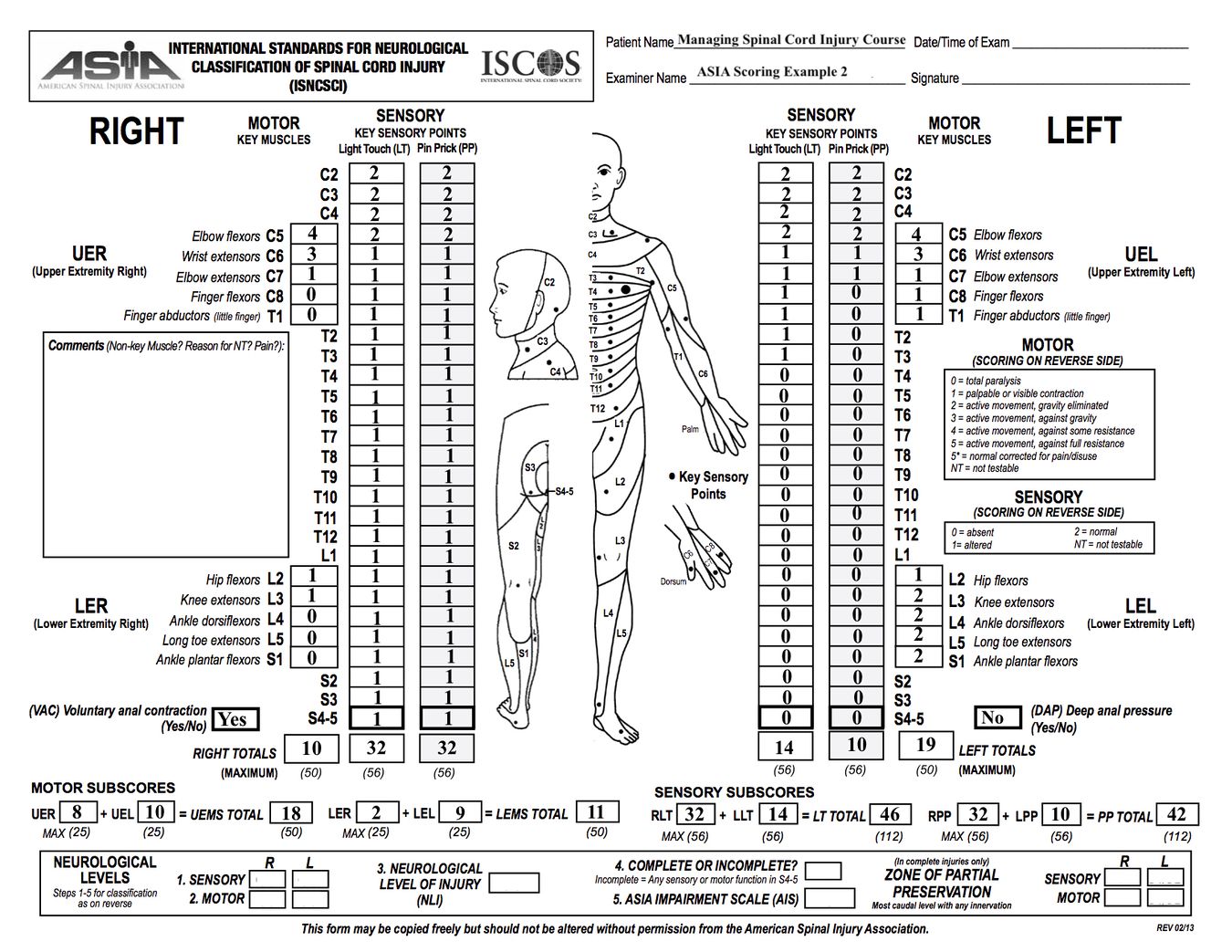 Management of Spinal Cord Injuries - ASIA Scoring Example - Physiopedia