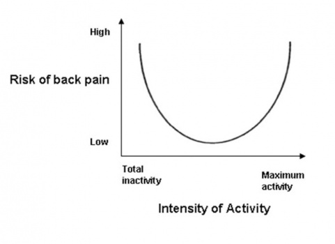 U Shaped model demonstrating intensity of activity and risk of back pain